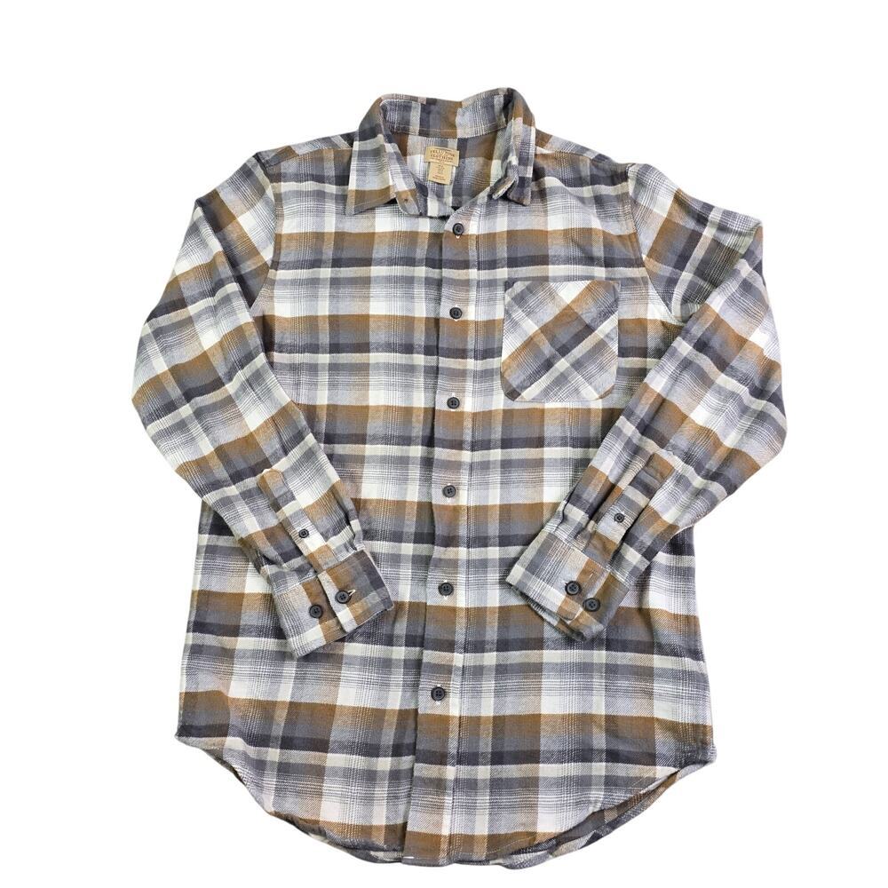 Telluride Flannel Button Front‎ Shirt Men's Small Gray Plaid Soft Workwear Ranch